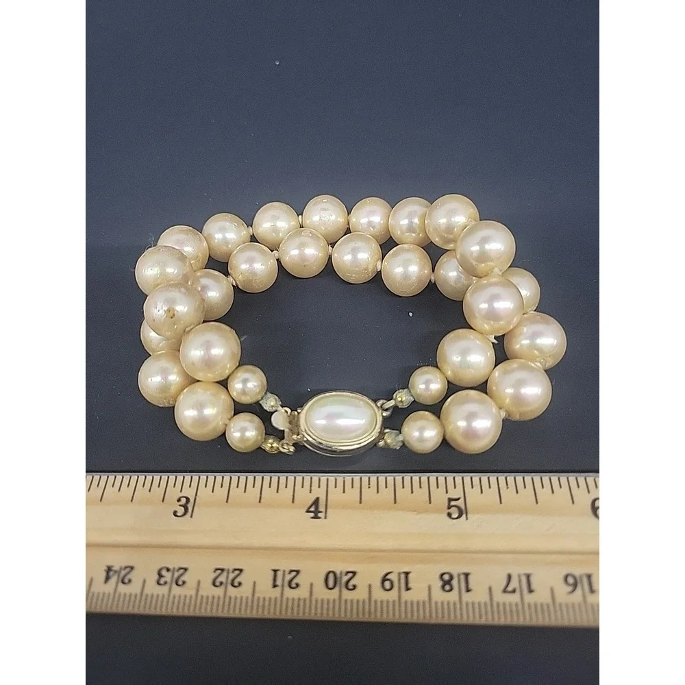 Vintage Carolee Faux Pearl Bracelet –‎ Double Strand w/ Goldtone Oval Clasp